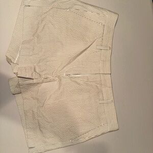 Theory Beige and White Striped Shorts